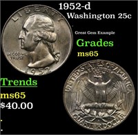 1952-d Washington Quarter 25c Grades GEM Unc