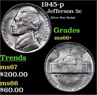 1945-p Jefferson Nickel 5c Grades GEM++ Unc