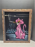 Signed  JAVA  Pink Panther Art on Velvet 19x23"