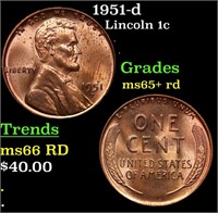 1951-d Lincoln Cent 1c Grades Gem+ Unc RD