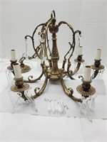 Antique Brass chandelier w Glass Prisms