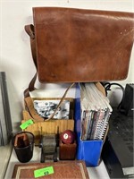 LOT OF MISC OFFICE SUPPLY / LEATHER SATCHEL