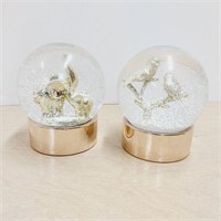 Pair of Snow Globes - Elephants & Birds