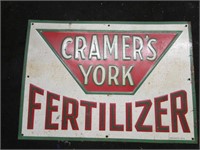 CRAMER'S YORK FERTILIZER EMBOSSED SIGN 14"X19 5/8"