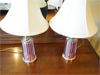 2 CRANBERRY ANNA HUTTE CRYSTAL LAMPS