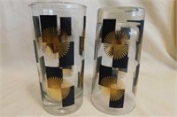 Seven 1960's atomic sunburst black & gold glass