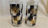 Seven 1960's atomic sunburst black & gold glass