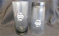 6 smoked glass tumblers monogrammed S