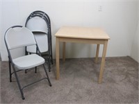 Small Wood Table with Four Folding Chairs