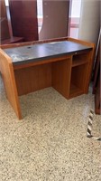Desk- hole for outlet access, shelves, heavy