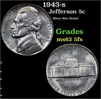 1943-s Jefferson Nickel 5c Grades Select Unc 5fs