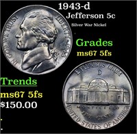 1943-d Jefferson Nickel 5c Grades GEM++ 5fs