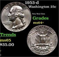 1953-d Washington Quarter 25c Grades Choice+ Unc