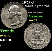 1952-d Washington Quarter 25c Grades GEM Unc