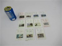 Rare 11 permis de chasse avec timbres Canada