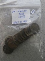 14 Indian Head Cents 1883-1907 All Nice Coins