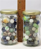 2 Jars Of Marbles-134 Regular Size & 4 Shooters