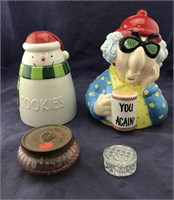 Pair of Cookie Jars/Vntg Powder Jar/Crystal Box