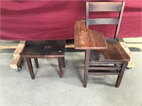 Vintage Oak School Desk Chair, Table