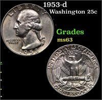 1953-d Washington Quarter 25c Grades Select Unc
