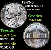 1942-p Jefferson Nickel 5c Grades GEM++ 5fs