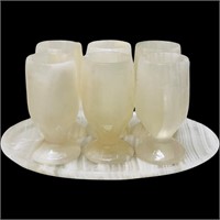 Vintage Alabaster Shot Glass Goblets on Tray