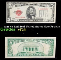 1928 $5 Red Seal United States Note Fr-1525 Grades