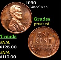 Proof 1950 Lincoln Cent 1c Grades Gem++ Proof Red
