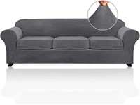 4 Pieces Stretch Velvet Couch Cover-Grey