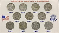Wwii Silver Nickel Set 1942 1943 1944 1945 Pds