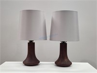 Pair Solid Teak Table Lamps