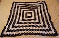 Handmade Black and White Granny Square Crochet Afg