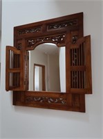 Vintage Indonesian Wall-Mounted Mirror-Teak Wood,