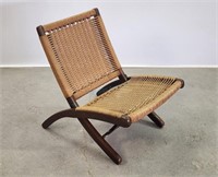 Wegner Style Woven Cord Folding Lounge Chair