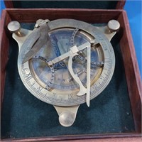 Vintage Brass Nautical Sundial Compass in Box