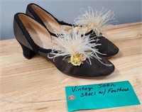 VINTAGE SATIN SHOES  WITH FEATHERS