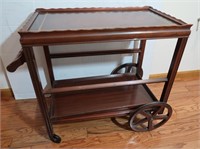 Antique Serving Cart w/2 Large Wooden Wheels, 2