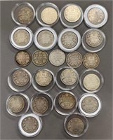 (22) 25 Cent Canadian Silver Pieces