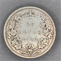 1881 Canadian Silver 25 Cent Piece