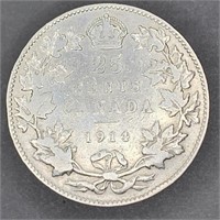 1914 Canada Silver 25 Cent Piece