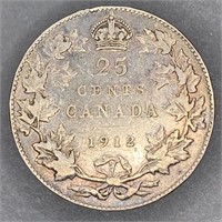 1912 Canada Silver 25 Cent Piece