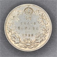 1929 Canada Silver 25 Cent Piece