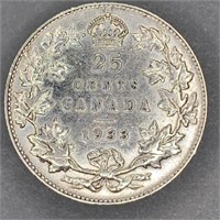 1933 Canada Silver 25 Cent Piece