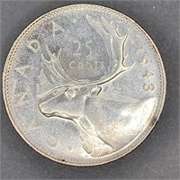 1943 Canada Silver 25 Cent Piece