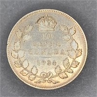 1934 Canada Silver 10 Cent Piece