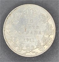 1911 Canada Silver 10 Cent Piece