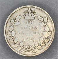 1914 Canada Silver 10 Cent Piece