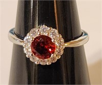 .925 sterling ring- sz 7- Ruby crystal with w