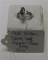 925 Silver Celtic Style Mystic Topaz Ring SZ 6