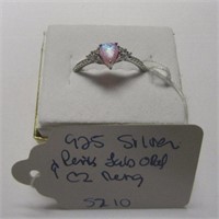925 Silver Pink Lab Opal & CZ Ring SZ 10